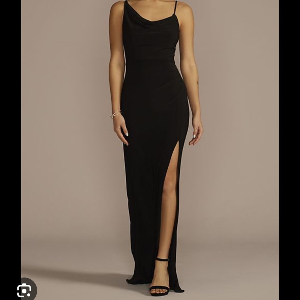 One shoulder cowl neck formal gown